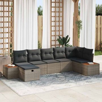 vidaXL Sodo Sofų Rinkinys su pagalve 7 pcs Pilka Poli ratanas