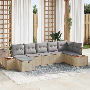 vidaXL Sodo Sofų Rinkinys su pagalve 7 pcs Smėlio Poli ratanas