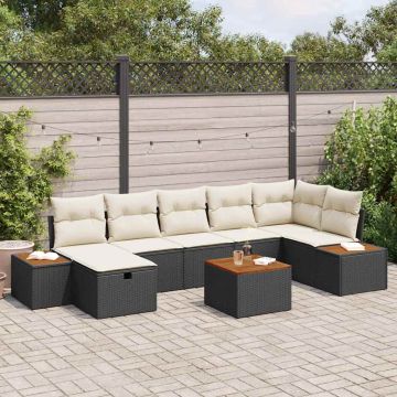 vidaXL Sodo Sofų Rinkinys su pagalve 8 pcs Juoda Poli ratanas