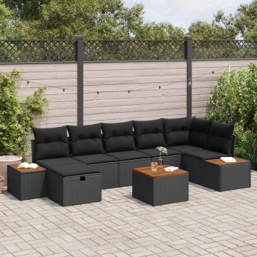 vidaXL Sodo Sofų Rinkinys su pagalve 8 pcs Juoda Poli ratanas