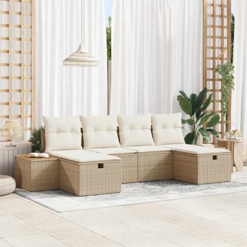 vidaXL Sodo Sofų Rinkinys su pagalve 6 pcs Smėlio Poli ratanas