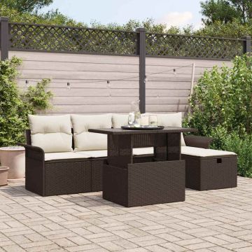 vidaXL Sodo Sofų Rinkinys su pagalve 6 pcs Ruda Poli ratanas