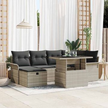 vidaXL Sodo Sofų Rinkinys su pagalve 7 pcs Šviesiai pilka Poli ratanas