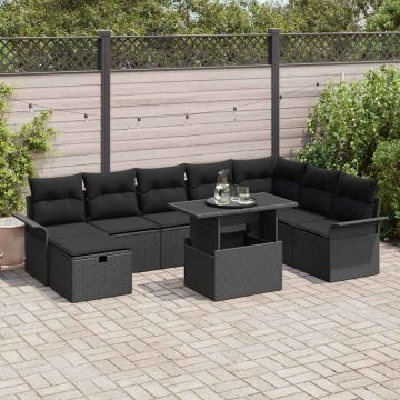 vidaXL Sodo Sofų Rinkinys su pagalve 9 pcs Juoda Poli ratanas