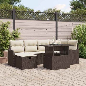 vidaXL Sodo Sofų Rinkinys su pagalve 7 pcs Ruda Poli ratanas