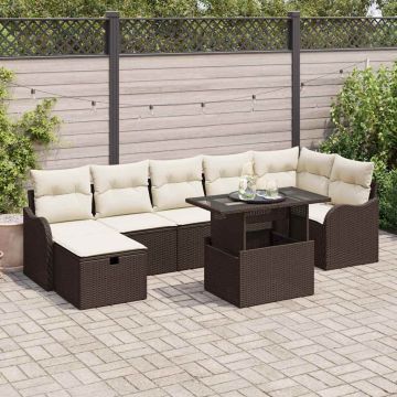 vidaXL Sodo Sofų Rinkinys su pagalve 8 pcs Ruda Poli ratanas