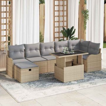 vidaXL Sodo Sofų Rinkinys su pagalve 8 pcs Smėlio Poli ratanas