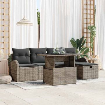 vidaXL Sodo Sofų Rinkinys su pagalve 6 pcs Pilka Poli ratanas