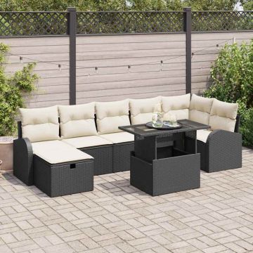 vidaXL Sodo Sofų Rinkinys su pagalve 8 pcs Juoda Poli ratanas