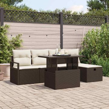 vidaXL Sodo Sofų Rinkinys su pagalve 6 pcs Ruda Poli ratanas