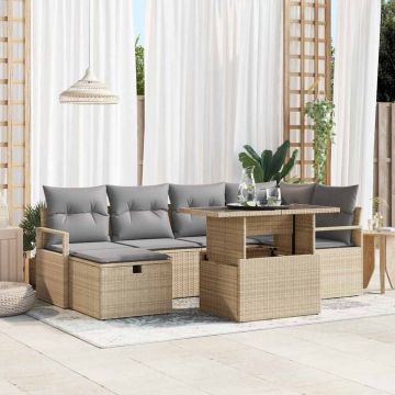 vidaXL Sodo Sofų Rinkinys su pagalve 7 pcs Smėlio Poli ratanas