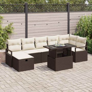 vidaXL Sodo Sofų Rinkinys su pagalve 8 pcs Ruda Poli ratanas