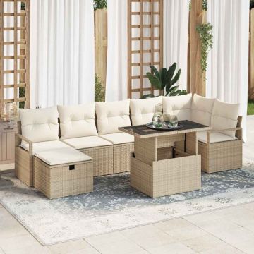 vidaXL Sodo Sofų Rinkinys su pagalve 8 pcs Smėlio Poli ratanas