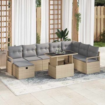 vidaXL Sodo Sofų Rinkinys su pagalve 9 pcs Smėlio Poli ratanas