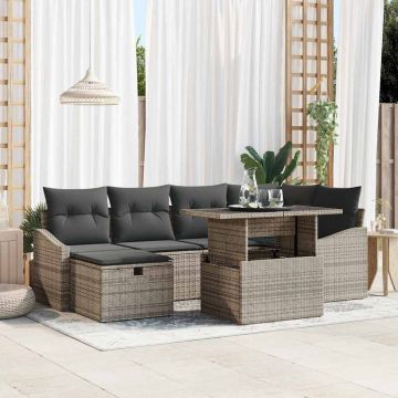 vidaXL Sodo Sofų Rinkinys su pagalve 7 pcs Pilka poliratanas