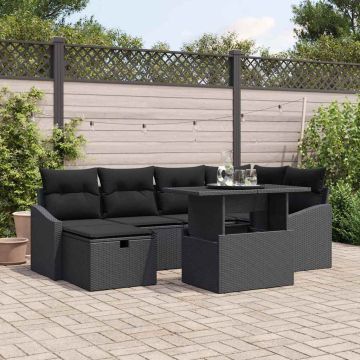 vidaXL Sodo Sofų Rinkinys su pagalve 7 pcs Juoda poliratanas
