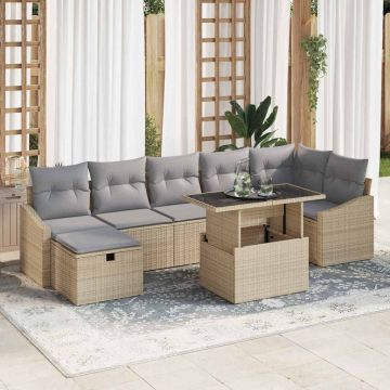 vidaXL Sodo Sofų Rinkinys 8 pcs Smėlio poliratanas