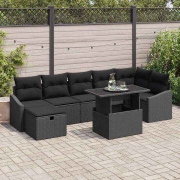 vidaXL Sodo Sofų Rinkinys 8 pcs Juoda poliratanas