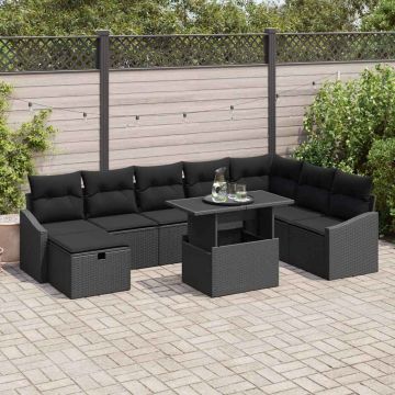 vidaXL Sodo Sofų Rinkinys 9 pcs Juoda poliratanas