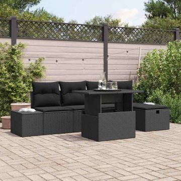 vidaXL Sodo Sofų Rinkinys 6 pcs Juoda poliratanas