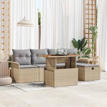 vidaXL Sodo Sofų Rinkinys 6 pcs Smėlio poliratanas
