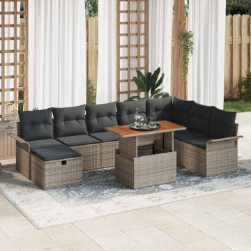 vidaXL Sodo Sofų Rinkinys 9 pcs Pilka poliratanas