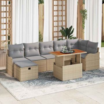 vidaXL Sodo Sofų Rinkinys su saugykla 8 pcs Smėlio Poli ratanas