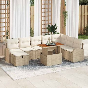 vidaXL Sodo Sofų Rinkinys 9 pcs Smėlio poliratanas
