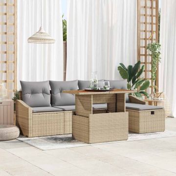 vidaXL Sodo Sofų Rinkinys 6 pcs Smėlio poliratanas