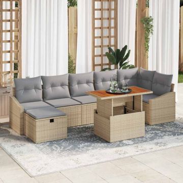 vidaXL Sodo Sofų Rinkinys 8 pcs Smėlio poliratanas