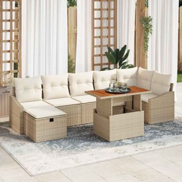 vidaXL Sodo Sofų Rinkinys 8 pcs Smėlio poliratanas