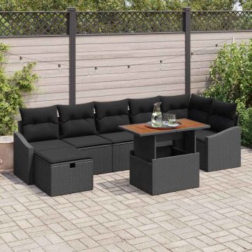 vidaXL Sodo Sofų Rinkinys 8 pcs Juoda poliratanas