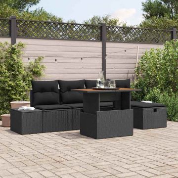 vidaXL Sodo Sofų Rinkinys 6 pcs Juoda poliratanas
