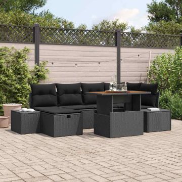 vidaXL Sodo Sofų Rinkinys 7 pcs Juoda poliratanas