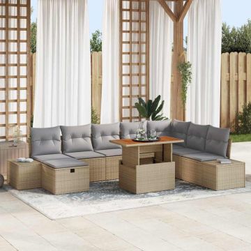 vidaXL Sodo Sofų Rinkinys su saugykla 9 pcs Smėlio Poli ratanas