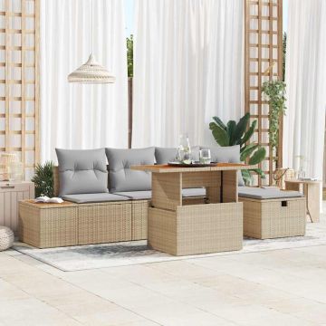 vidaXL Sodo Sofų Rinkinys 6 pcs Smėlio poliratanas
