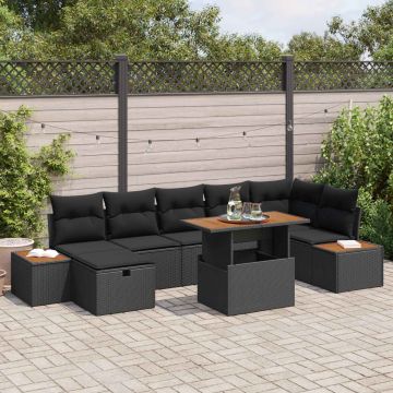 vidaXL Sodo Sofų Rinkinys 8 pcs Juoda poliratanas