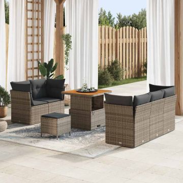 vidaXL Sodo Sofų Rinkinys su pagalve 8 pcs Pilka poliratanas