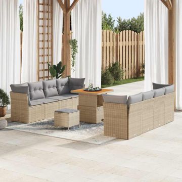 vidaXL Sodo Sofų Rinkinys 11 pcs Smėlio poliratanas