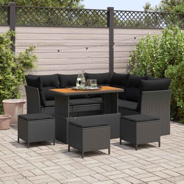 vidaXL Sodo Sofų Rinkinys 9 pcs Juoda poliratanas