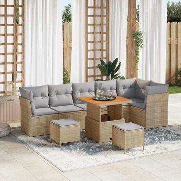 vidaXL Sodo Sofų Rinkinys 9 pcs Smėlio poliratanas