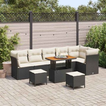 vidaXL Sodo Sofų Rinkinys 9 pcs Juoda poliratanas