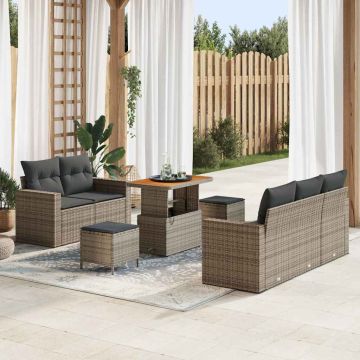 vidaXL Sodo Sofų Rinkinys su pagalve 8 pcs Pilka poliratanas