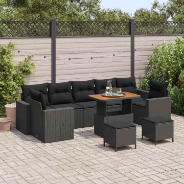 vidaXL Sodo Sofų Rinkinys 10 pcs Juoda poliratanas