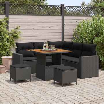 vidaXL Sodo Sofų Rinkinys 8 pcs Juoda poliratanas