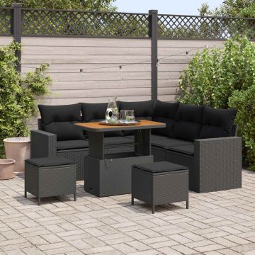 vidaXL Sodo Sofų Rinkinys 8 pcs Juoda poliratanas