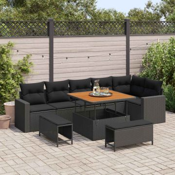 vidaXL Sodo Sofų Rinkinys 9 pcs Juoda poliratanas
