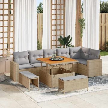 vidaXL Sodo Sofų Rinkinys 9 pcs Smėlio poliratanas