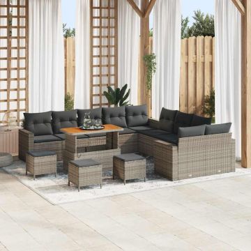 vidaXL Sodo Sofų Rinkinys 14 pcs Pilka poliratanas