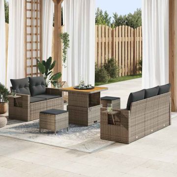 vidaXL Sodo Sofų Rinkinys su pagalve 8 pcs Pilka poliratanas
